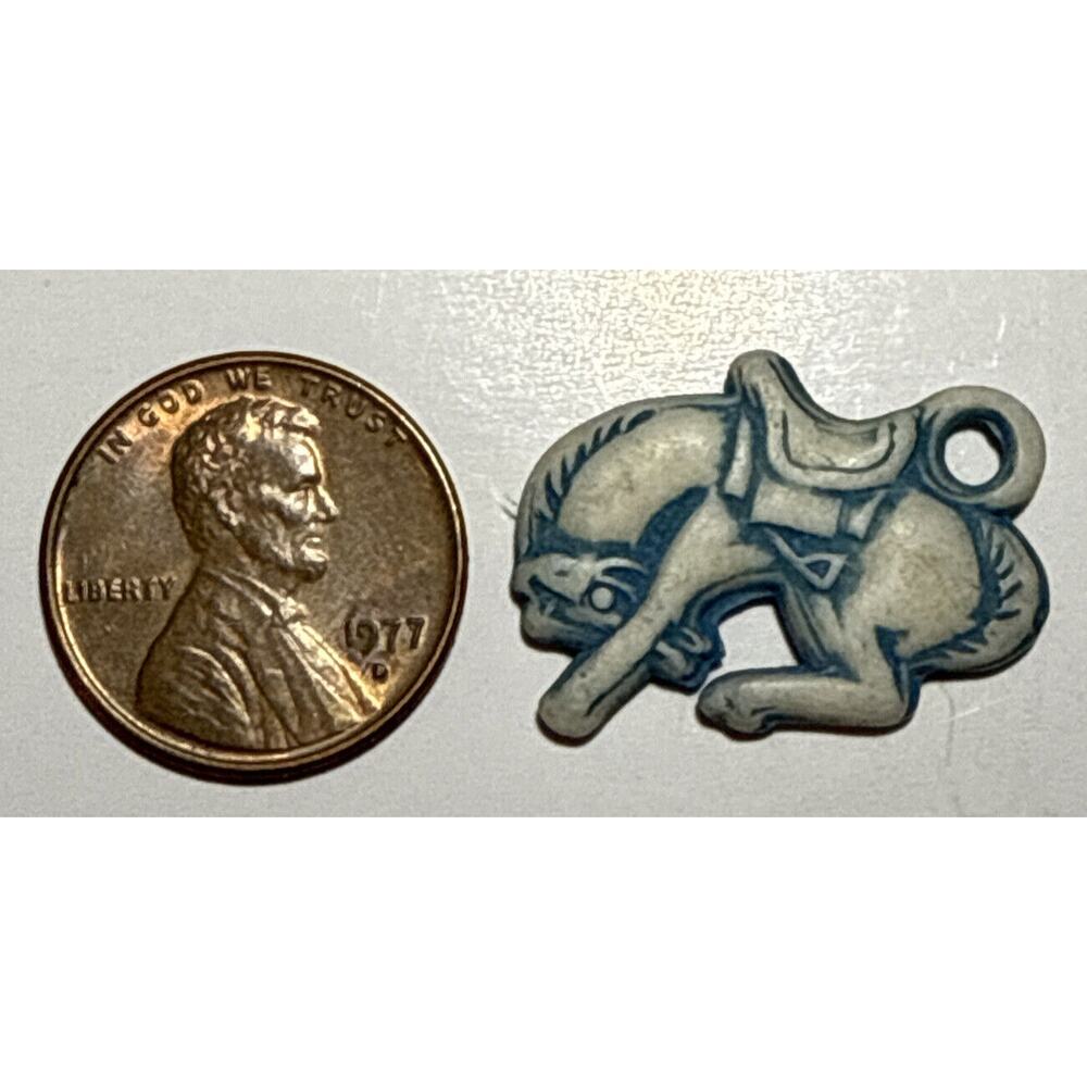 Vintage Cracker Jack White and Blue Horse Celluloid Charm 1D‎